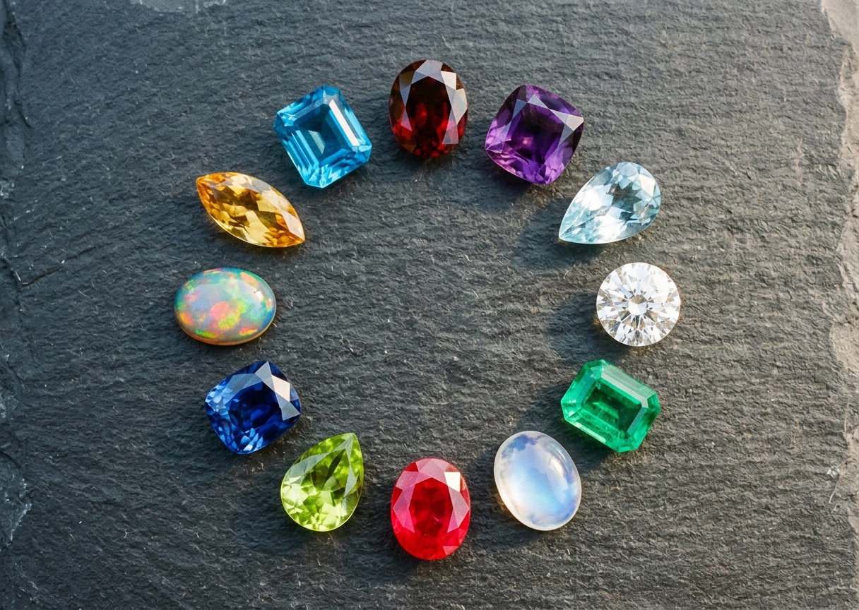 Twelve birthstones representing months