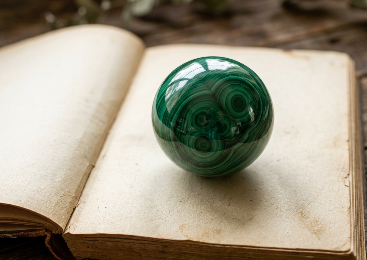 Malachite sphere representing properties