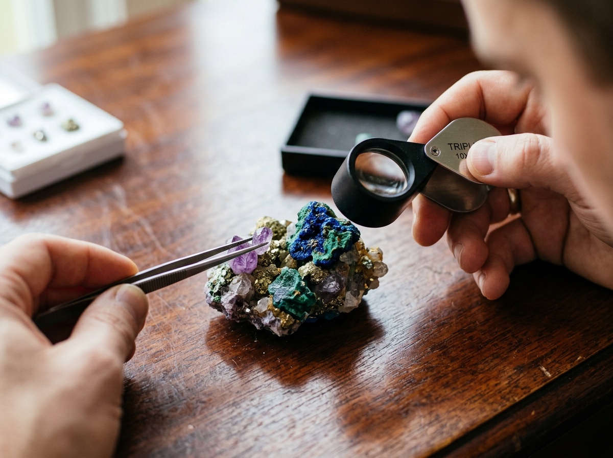 Geologist examining mineral specimens